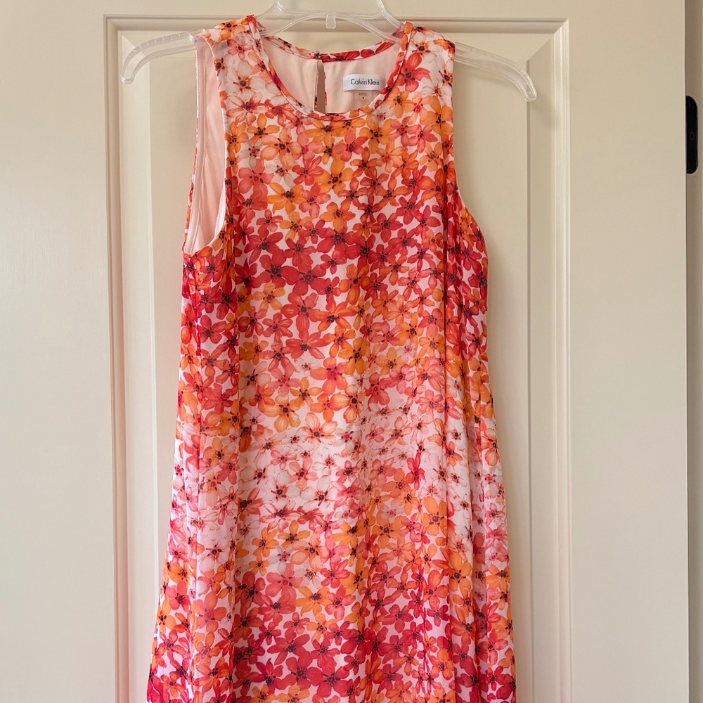 Calvin Klein Floral Sleeveless Midi Dress, Size 8